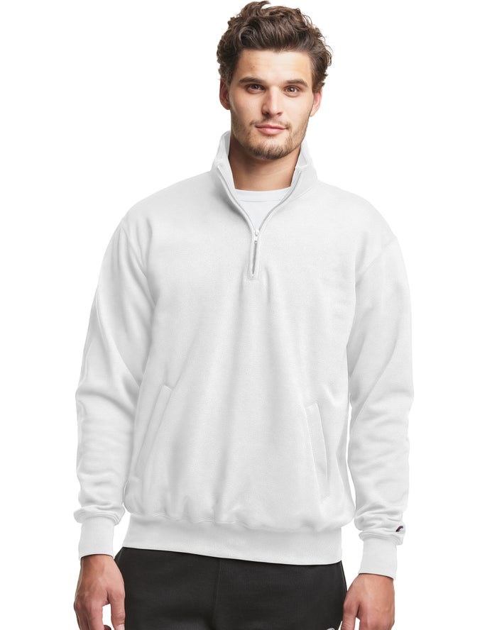 Champion Powerblend Fleece 1/4 Zip With Pockets Sweatshirt Heren - Wit - Belgie 7139NRKPL